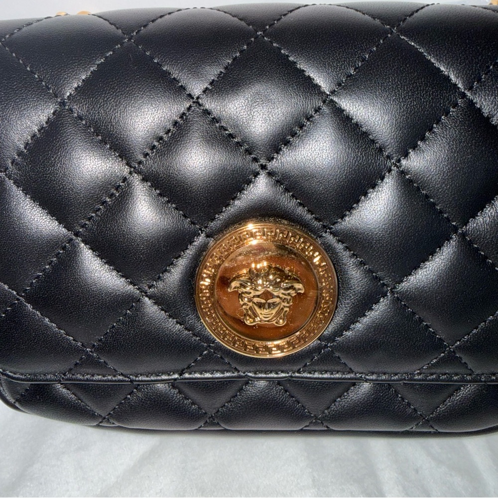 NWT VERSACE Medusa luxury black calfskin quilted gold hardware mini shoulder bag - Picture 4 of 8